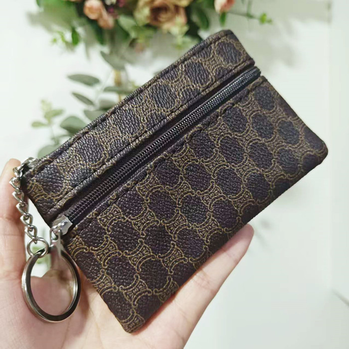 Brown Monogram Print Double-Zip Keychain Wallet